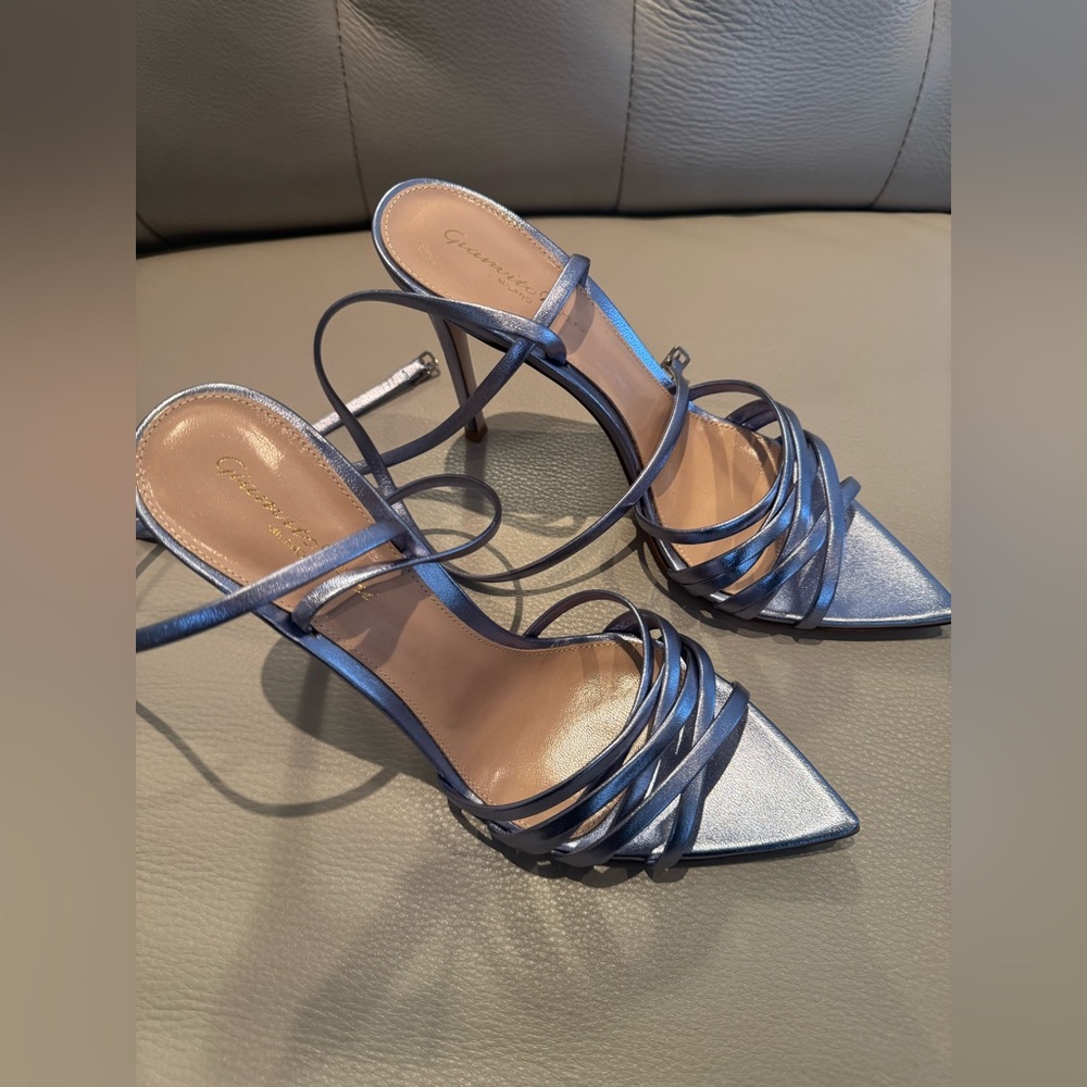 Gianvito Rossi Metallic Blue Strappy Pointed-Toe Heels
